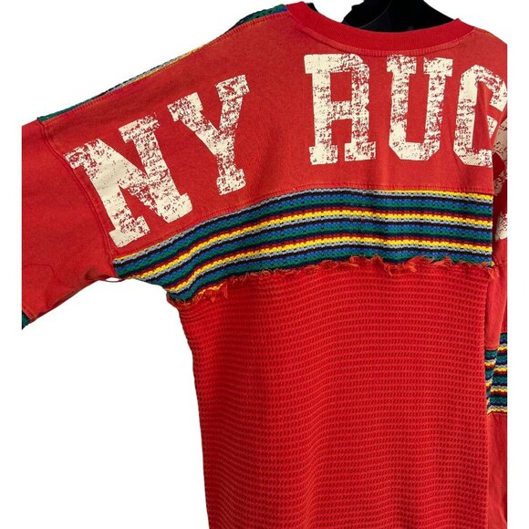 BDG Womens Red Textured Knit Long Sleeve Top RUGBY Stripe Size Medium M NWT New - Picture 6 of 11